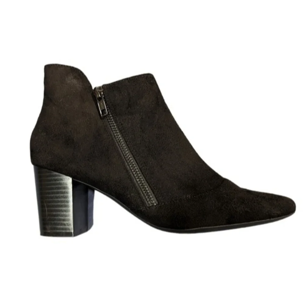 Rockport Black Micro Suede Ankle Boots Size 7 Block Heel Side Zip Closure Gail - Picture 6 of 16